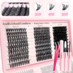 [TEMU Hot] European and American False Eyelashes 30D40D50D Large Capacity Lash Book Russian Asian Eyelashes - 304050D single box + double-ended glue + tweezers