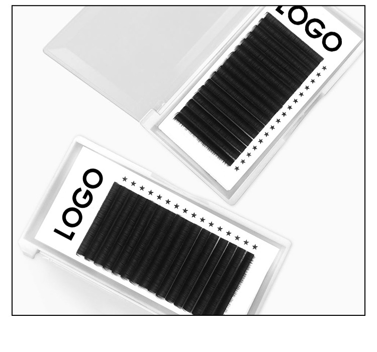 single strand classic black eyelash extensions, customizable logo, curl options available, 8–25mm manual volume lash fans, factory wholesale false eyelashes.