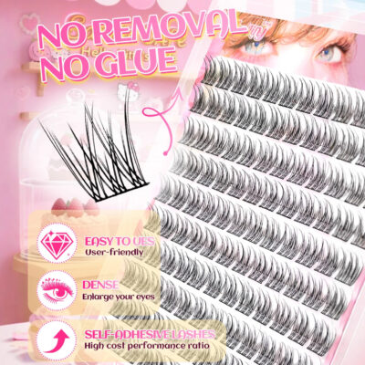 Natural fish tail false eyelashes, baby curl, no stem, cute and natural, imitation, girl group no-makeup look, glue-free false eyelashes, single cluster