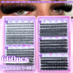 European and American cross-border hot-selling DIY segmented single-cluster D-curve false eyelash set 660 clusters thick curly eyelashes