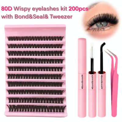 Cross-border European and American 80D false eyelashes, thick and curly, 10 rows of large capacity, single cluster DIY self-laminating segmented eyelashes