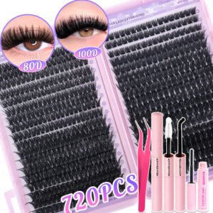 EU/US cross-border segmented 720-cluster false eyelash set, 80D+100D large capacity eyelash book, single cluster petal lashes, D curl