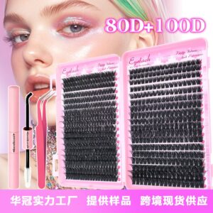 European and American cross-border eyelash book large capacity segmented DIY hot melt D curl 80D/100D export thick false eyelashes