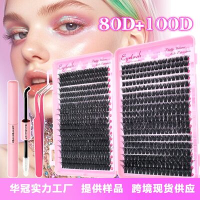 European and American cross-border eyelash book large capacity segmented DIY hot melt D curl 80D/100D export thick false eyelashes