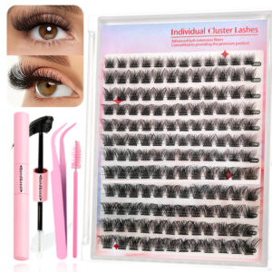 European and American cross-border B02 segment eyelashes false eyelashes large capacity DIY set + double head glue + tweezers hot selling curly