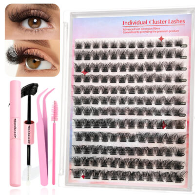 European and American cross-border B02 segment eyelashes false eyelashes large capacity DIY set + double head glue + tweezers hot selling curly
