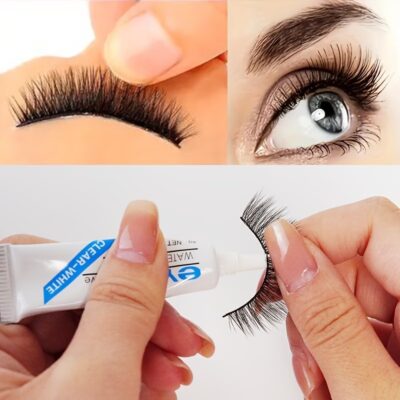 False eyelash glue and tweezers set, gentle and non-irritating, invisible and easy to remove, hypoallergenic eyelash glue 4g/1 piece