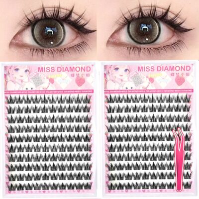 100 Clusters Large Capacity Glue-Free No-Stem Dog-Style False Eyelashes Lazy Natural Beginner Comic Segmented False Eyelashes Wholesale