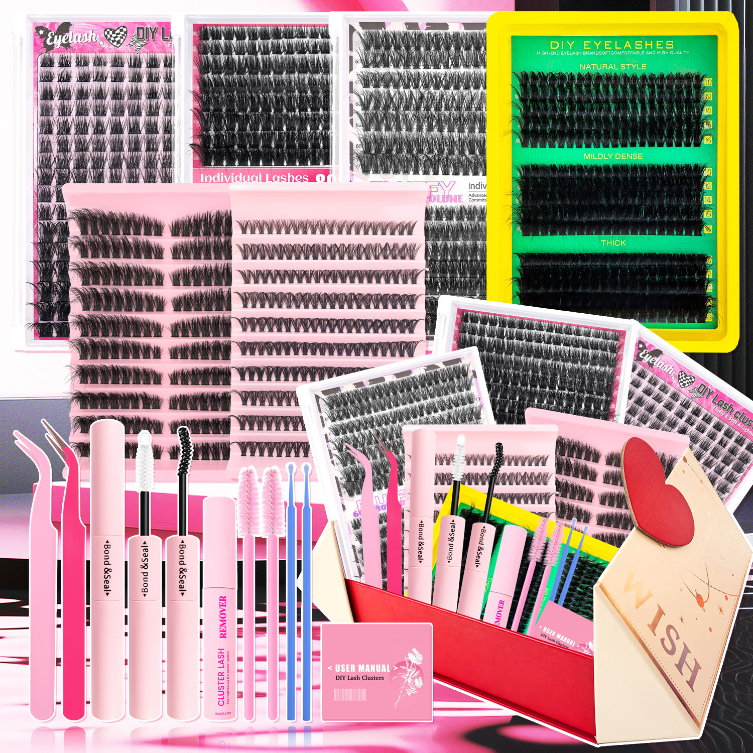 o1cn01mef9ky1ltglx5vcpe 2212222444876 0 cib.jpg Amazon cross-border European and American style false eyelash gift box, thick single-cluster segmented eyelash set, eyelash book