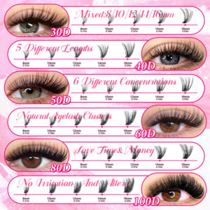 European and American false eyelashes cross-border hot selling 30D-100D lash book thick big eye curly lash cluster Amazon style