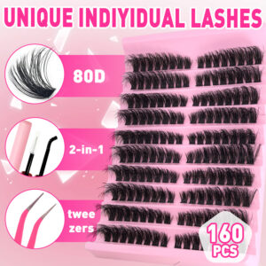 Cross-border Eyelash Crimp Board 80D Pair, Large Capacity, Fluffy and Dense, European and American Segmented False Lashes, Export Model