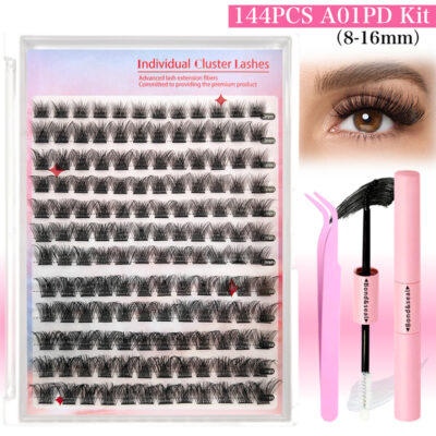 European and American cross-border B02 segment eyelashes false eyelashes large capacity DIY set + double head glue + tweezers hot selling curly