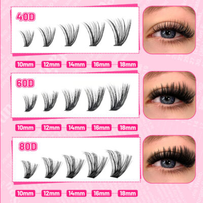 Segmented False Eyelash Kit Cluster 40D60D80D Fluffy Thick Curly Eyelash Extension Kit