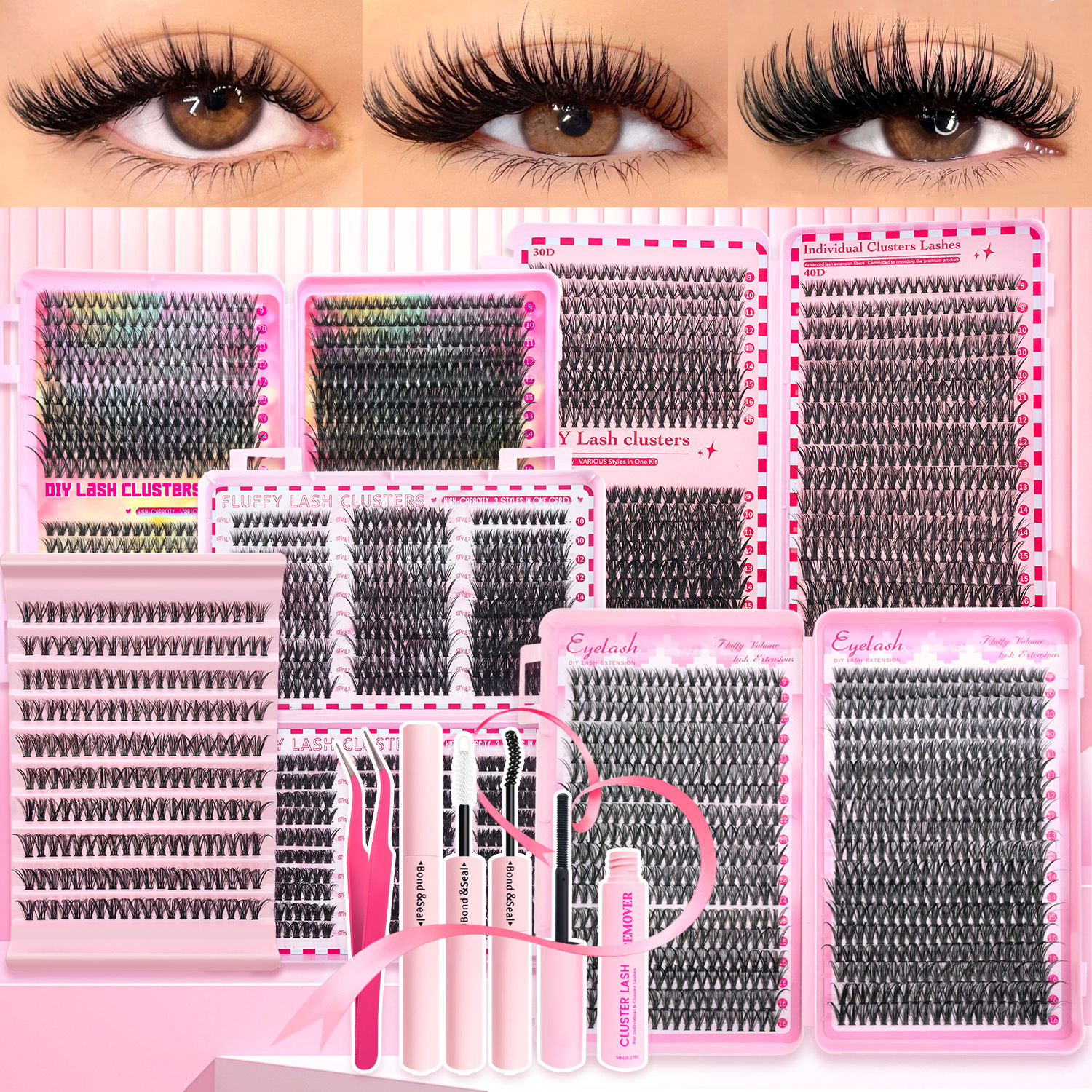 o1cn01qufwlv1ltgl2slics 2212222444876 0 cib.jpg Eyelash Book/Cross-border Large Capacity Single Cluster False Eyelashes 9-16mm Natural Thick Style Eyelash Set