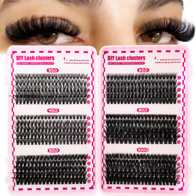 European and American false eyelashes cross-border hot selling 30D-100D lash book thick big eye curly lash cluster Amazon style