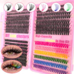 European and American cross-border false eyelash book set, large capacity, colorful segmented full set of single cluster flower lashes, curled and lifted eyelashes