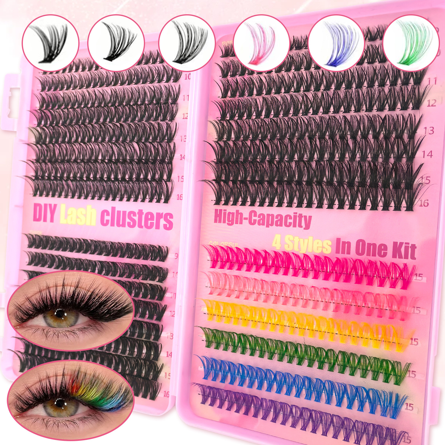 o1cn01tunvj41ltgmv7t75o 2212222444876 0 cib.jpg European and American cross-border false eyelash book set, large capacity, colorful segmented full set of single cluster flower lashes, curled and lifted eyelashes