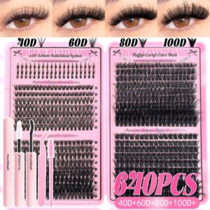 Cross-border eyelash book, European and American mixed style, large capacity lower lashes, 100D cluster lashes, segmented fluffy false eyelashes