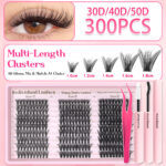 Custom Amazon Europe and America cross-border 30D40D50D60D80D100D length color paper card packaging customization - Pink plastic box 304050D-30 row + double-head glue + golden feather tweezers.jpg