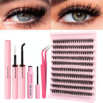 Amazon cross-border trade eyelashes false eyelashes 40D single cluster DIY segmented European American Middle East self-lamination soft bristle - [Set] 40D+2IN1 Glue + Gold Feather Tweezers + Remover