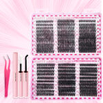 Cross-border Amazon Lash Book 30D/40D/50D/60D/80D/100D Mixed Style False Eyelash Set - Pink Card Lash Book 3468100D-60 rows + Double-ended Glue + Gold Feather Tweezers