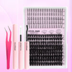 Light Pink Fairy Cluster Lashes 100D - Light Pink Fairy 100, 14 rows + glue + tweezers