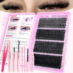 Amazon American-style thick false eyelash natural cluster set segmented dog-eye round eye women soft puppy-style lashes - Large capacity lash book set