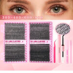 Cross-border best-selling eyelash book, large capacity segmented cluster lashes 30D/40D/60D/80D mixed pack false eyelashes - Powder Book 3468+Tweezers+Glue+Remover+Eyelash Brush