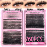 Cross-border eyelash book, European and American mixed style, large capacity lower lashes, 100D cluster lashes, segmented fluffy false eyelashes - Pink book lower lashes + 40D+60D+80D+100D messy lashes