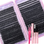 EU/US cross-border segmented 720-cluster false eyelash set, 80D+100D large capacity eyelash book, single cluster petal lashes, D curl - Purple Book 80100D + Glue + Tweezers
