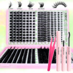 Large Capacity FW04 Cluster Lash Book - Green Grid Book 32 Rows + Glue + Tweezers