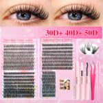 Amazon American-style thick false eyelash natural cluster set segmented dog-eye round eye women soft puppy-style lashes - Large Capacity Lash Book JM01 with Glue, Raincoat, and Tweezers
