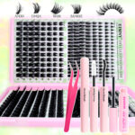 Large Capacity FW04 Cluster Lash Book - Green Grid Book 32 Rows + Glue + Tweezers + Remover