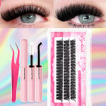 Amazon American-style thick false eyelash natural cluster set segmented dog-eye round eye women soft puppy-style lashes - 3 Row Lashes TR16 Free Glue Raincoat Tweezers