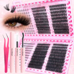 D-Curve Large Capacity Cluster Lash Book 9-16mm - Bottom lashes 80100D + double-ended glue + tweezers