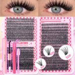 Amazon American-style thick false eyelash natural cluster set segmented dog-eye round eye women soft puppy-style lashes - Large Capacity Eyelash Book JM02 Includes Glue, Raincoat, Tweezers + 1 Brush