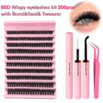 [TEMU Bestseller] 30D Thick 10-Row Large Capacity Fluffy Single Cluster DIY Self-Lamination Segment Lashes - 80D+Glue+Tweezers
