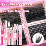 Hot Melt Cluster Eyelash Set for Cross-Border Trade, Large Capacity Eyelash Book, Dense Black Stem, Soft and Curly, European and American Style - 6080100120D Set