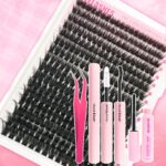 80D Fluffy Curly Cluster Lashes - Pink Card 80D Fluffy Lashes-16 Rows + Double-ended Glue + Tweezers + Remover