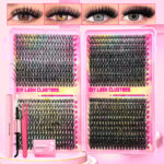30P 40P 50P 60P 40 Rows Segmented Thick Eyelashes - Pink Book 3456 + Glue + Tweezers