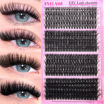 European and American cross-border new single cluster segmented 3 styles false eyelashes glue tweezers set D curl natural thick eyelashes - Fluffy 40D60D80D100D-20 rows