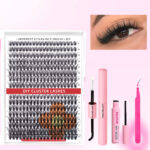 European and American cross-border false eyelash book large capacity Amazon hot-selling single cluster segmented Middle East glue eyelash set - Flower Card 3040D + Glue + Tweezers + Remover