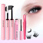 [2IN1 Double-Ended Glue] Cross-border European and American False Eyelash Extension Waterproof Remover Thick Curly Makeup Tweezers - 2IN1 Dual-Head Glue + Special Remover + Gold Feather Tweezers