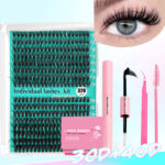 Cross-border best-selling single-cluster false eyelashes, Europe, America, and Middle East export cosmetics, exclusive glue and tweezers wholesale, 30P 40P - 30D+40D【320Pcs】+Glue+Tweezers+Lash Brush+Instruction Manual