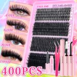 European and American cross-border new single cluster segmented 3 styles false eyelashes glue tweezers set D curl natural thick eyelashes - 46810-20 rows + glue + tweezers + remover + lash brush
