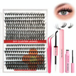 [2IN1 Double-Ended Glue] Cross-border European and American False Eyelash Extension Waterproof Remover Thick Curly Makeup Tweezers - Eyelashes 3040 + 2in1 glue + gold feather tweezers + remover
