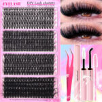 European and American cross-border new single cluster segmented 3 styles false eyelashes glue tweezers set D curl natural thick eyelashes - 46810-20 rows + glue + tweezers + eyelash brush