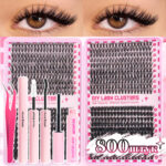 Cross-border European and American style false eyelash gift box, thick style, single cluster segmented eyelash set, eyelash book, factory wholesale - Set of 2