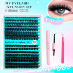 Cross-border best-selling single-cluster false eyelashes, Europe, America, and Middle East export cosmetics, exclusive glue and tweezers wholesale, 30P 40P - Fluffy 60D+80D【320Pcs】+Glue+Tweezers