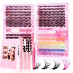 European and American cross-border false eyelash book set, large capacity, colorful segmented full set of single cluster flower lashes, curled and lifted eyelashes - 【Set】30D40D50D+Colorful Eyelash Book